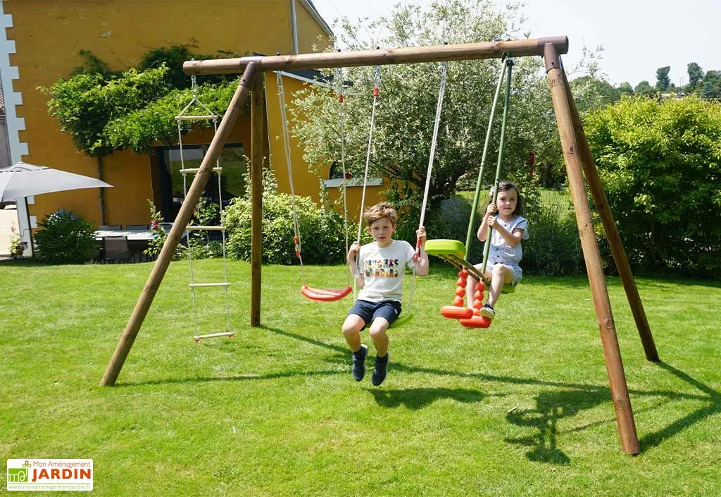 Portique En Bois 2 Balançoires 1 échelle 1 Face-à-face - Gabin 4 Portique En Bois 2 Balançoires 1 échelle 1 Face-à-face - Gabin – Image 2