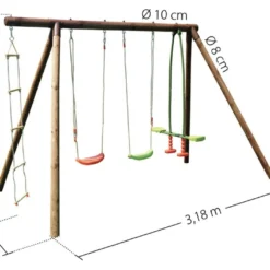 Portique En Bois 2 Balançoires 1 échelle 1 Face-à-face - Gabin 7 Portique En Bois 2 Balançoires 1 échelle 1 Face-à-face - Gabin -Jardelix Soldes Magasin portique gabin dimensions 1