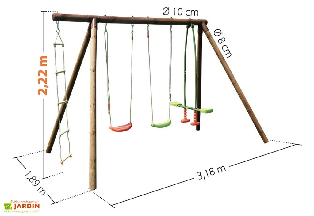 Portique En Bois 2 Balançoires 1 échelle 1 Face-à-face - Gabin 5 Portique En Bois 2 Balançoires 1 échelle 1 Face-à-face - Gabin – Image 3