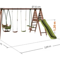Portique Pour 7 Enfants De 3 à 12 Ans Toboggan + 4 Agrès – Jacinthe -Jardelix Soldes Magasin portique jacinthe dimensions