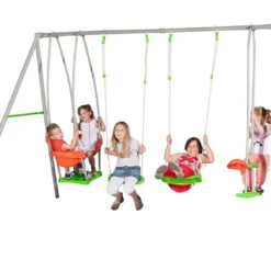 Portique Balançoire Métal Axion 2,20m Jade 8 Portique Balançoire Métal Axion 2,20m Jade -Jardelix Soldes Magasin portique metal enfant axion 2 balancoires nacelle face a face jade 2