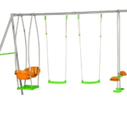 Portique Balançoire Métal Axion 2,20m Jade 7 Portique Balançoire Métal Axion 2,20m Jade -Jardelix Soldes Magasin portique metal enfant axion 2 balancoires nacelle face a face jade