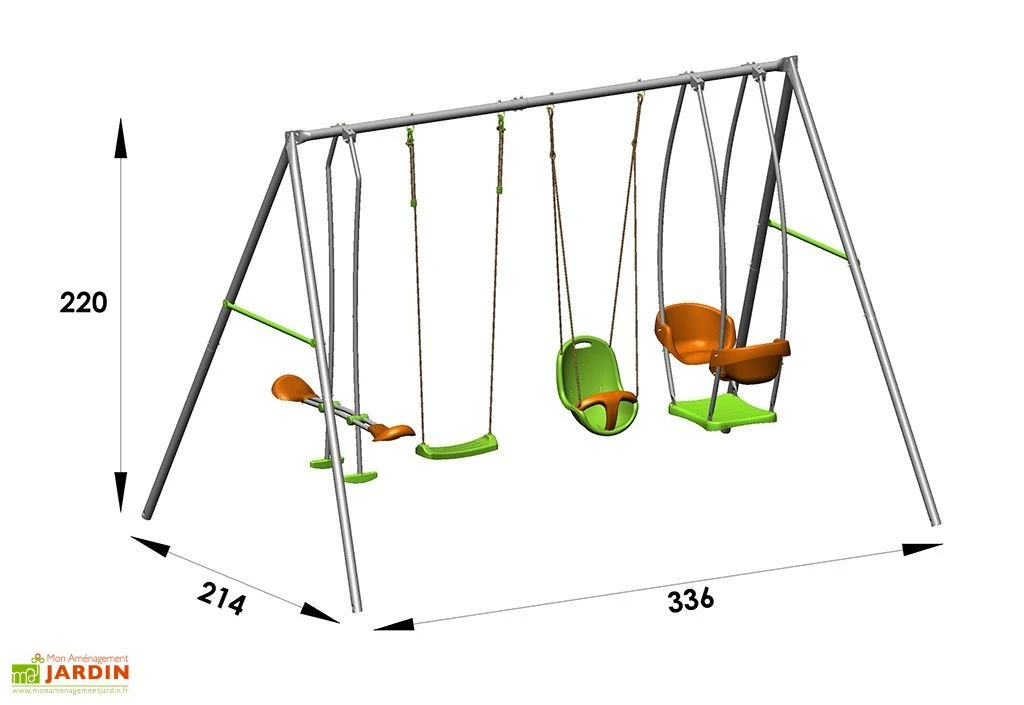 Portique Balançoire Métal Axion 2,20m Luca + Siège Bébé 5 Portique Balançoire Métal Axion 2,20m Luca + Siège Bébé – Image 3