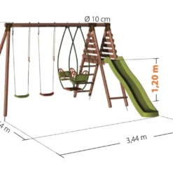 Portique En Bois Toboggan + Balancelle + 2 Balançoires – Narcisse -Jardelix Soldes Magasin portique narcisse dimensions 1