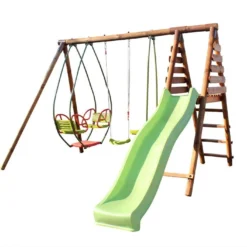 Portique En Bois Pour 5 Enfants Toboggan + 3 Agrès – Nigel