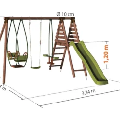 Portique En Bois Pour 5 Enfants Toboggan + 3 Agrès – Nigel -Jardelix Soldes Magasin portique nigel dimensions
