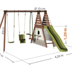 Portique En Bois Pour 7 Enfants Toboggan+ Tipi + 3 Agrès – Camélia -Jardelix Soldes Magasin portique station camelia dimensions
