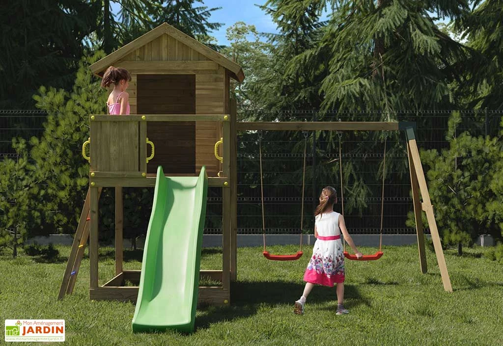 Aire De Jeux Portique En Bois De Pin Traité Fungoo Galaxy S 5 Aire De Jeux Portique En Bois De Pin Traité Fungoo Galaxy S – Image 3