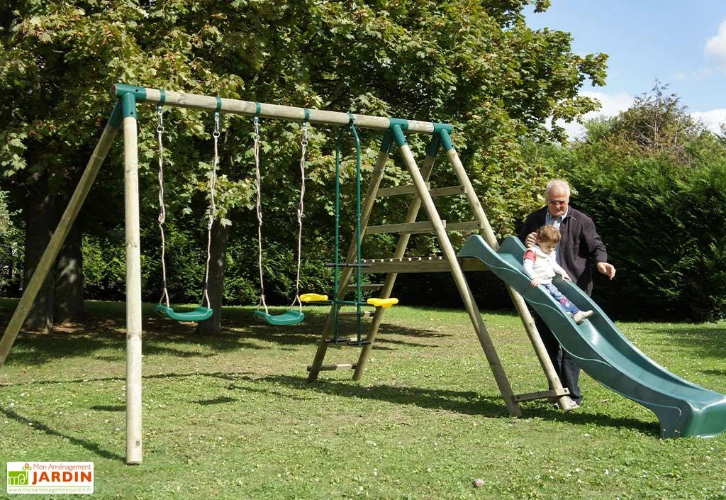 Portique Toboggan Et Balançoires En Bois Comanche 2,30 M 6 Portique Toboggan Et Balançoires En Bois Comanche 2,30 M – Image 4