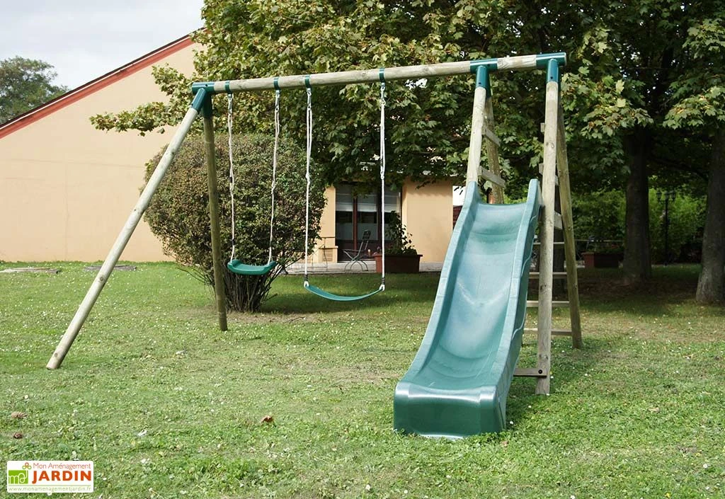 Portique Toboggan Et Balançoires En Bois Comanche 2,30 M 3 Portique Toboggan Et Balançoires En Bois Comanche 2,30 M