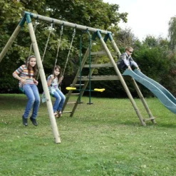 Portique Toboggan Et Balançoires En Bois Comanche 2,30 M 12 Portique Toboggan Et Balançoires En Bois Comanche 2,30 M -Jardelix Soldes Magasin portique toboggan bois balancoires comanche