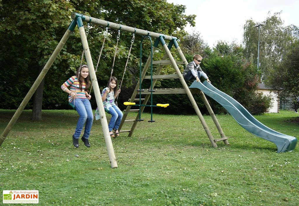 Portique Toboggan Et Balançoires En Bois Comanche 2,30 M 7 Portique Toboggan Et Balançoires En Bois Comanche 2,30 M – Image 5