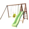 Portique En Bois Toboggan Et 2 Agrès 3-12 Ans + 1 Siège Bébé – Tulipe 2 Portique En Bois Toboggan Et 2 Agrès 3-12 Ans + 1 Siège Bébé – Tulipe -Jardelix Soldes Magasin portique tulipe 5 enfants toboggan 3 agres 1