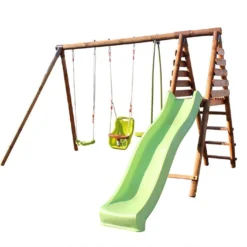 Portique En Bois Toboggan Et 2 Agrès 3-12 Ans + 1 Siège Bébé – Tulipe