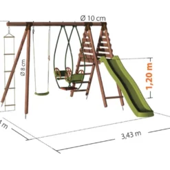 Portique En Bois Pour 5 Enfants Toboggan + 3 Agrès – Lavande -Jardelix Soldes Magasin portique violette dimensions 1