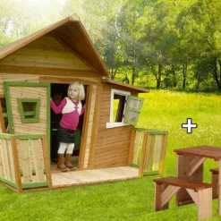 Axi Maison Enfant Bois Lisa + Table De Pique-Nique ZidZed