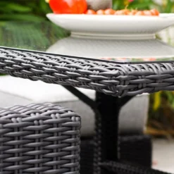 Salon De Jardin 8 Places En Aluminium Et Résine Tressée Océane Noir -Jardelix Soldes Magasin resine tressee plateau verre salon jardin