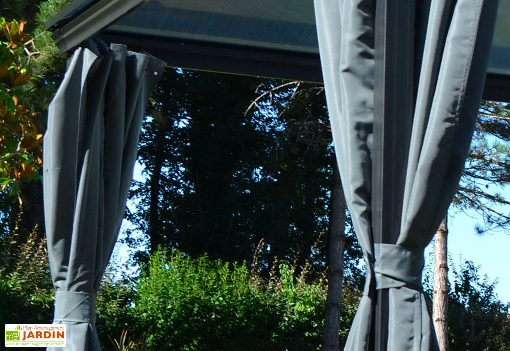 Rideaux En Polyester Gris Pour Pergola Bioclimatique Gaïa – Set De 4 3 Rideaux En Polyester Gris Pour Pergola Bioclimatique Gaïa – Set De 4