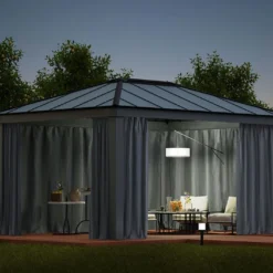 Rideaux En Polyester Pour Pergola Dallas Palram – Lot De 4 -Jardelix Soldes Magasin rideaux pergola dallas palram 5