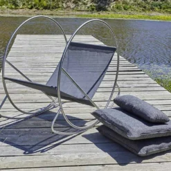 Rocking Chair De Jardin En Inox Et Textilène - Caprera -Jardelix Soldes Magasin rocking chair exterieur inox textilene