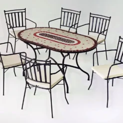 Hevea Salon De Jardin En Acier Avec Plateau En Mosaïque – 6 Fauteuils