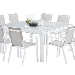 Salon De Jardin Carré WhiteStar : Table Extensible + 8 Fauteuils