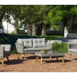 Hevea Salon De Jardin En Bois D’acacia Et Résine Tressée Meridien – 5 Places