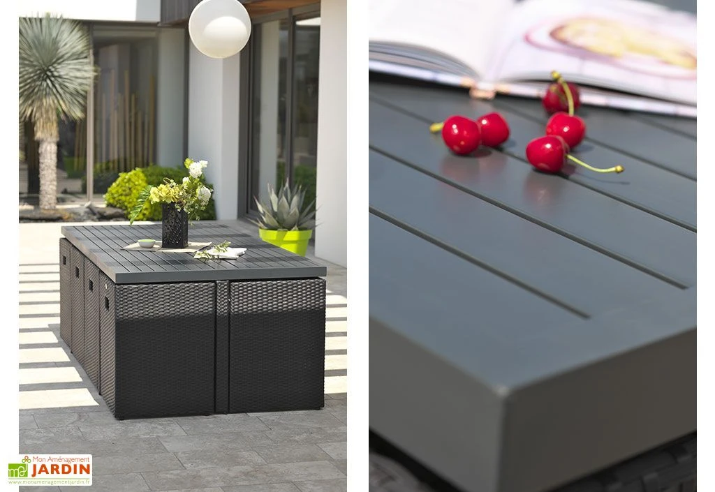 Salon De Jardin Résine Tressée Encastrable Noir : 1 Table + 8 Fts 4 Salon De Jardin Résine Tressée Encastrable Noir : 1 Table + 8 Fts – Image 2