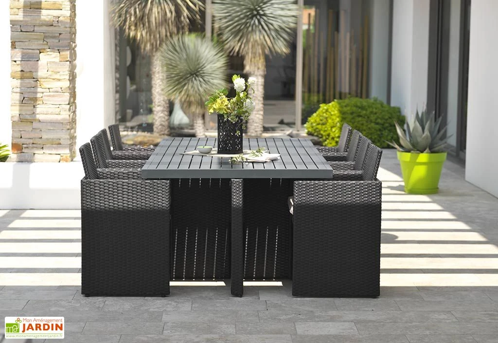 Salon De Jardin Résine Tressée Encastrable Noir : 1 Table + 8 Fts 3 Salon De Jardin Résine Tressée Encastrable Noir : 1 Table + 8 Fts