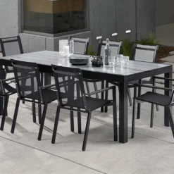 Salon De Jardin HPL Star : Table Extensible Alu + 8 Fauteuils