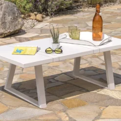 Salon De Jardin En Aluminium Blanc Table Canapé 5 Places - Ibiza -Jardelix Soldes Magasin salon de jardin ibiza 1