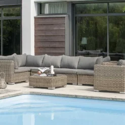 Salon De Jardin Résine Tressée Beige Montmartre - 7 Pièces