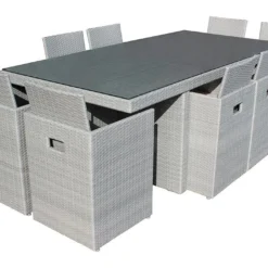 Salon De Jardin En Résine Tressée Encastrable Gris : 1 Table + 8 Fts 9 Salon De Jardin En Résine Tressée Encastrable Gris : 1 Table + 8 Fts -Jardelix Soldes Magasin salon de jardin resine pvc 8 gris 1