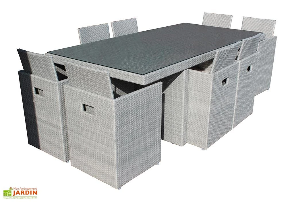 Salon De Jardin En Résine Tressée Encastrable Gris : 1 Table + 8 Fts 5 Salon De Jardin En Résine Tressée Encastrable Gris : 1 Table + 8 Fts – Image 3