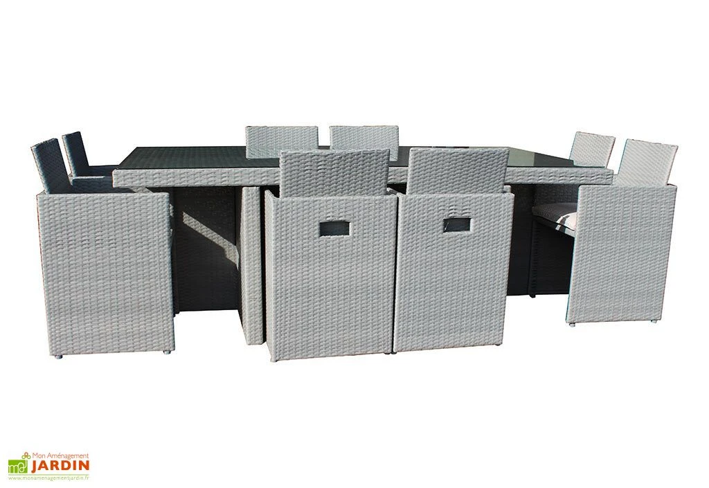 Salon De Jardin En Résine Tressée Encastrable Gris : 1 Table + 8 Fts 6 Salon De Jardin En Résine Tressée Encastrable Gris : 1 Table + 8 Fts – Image 4