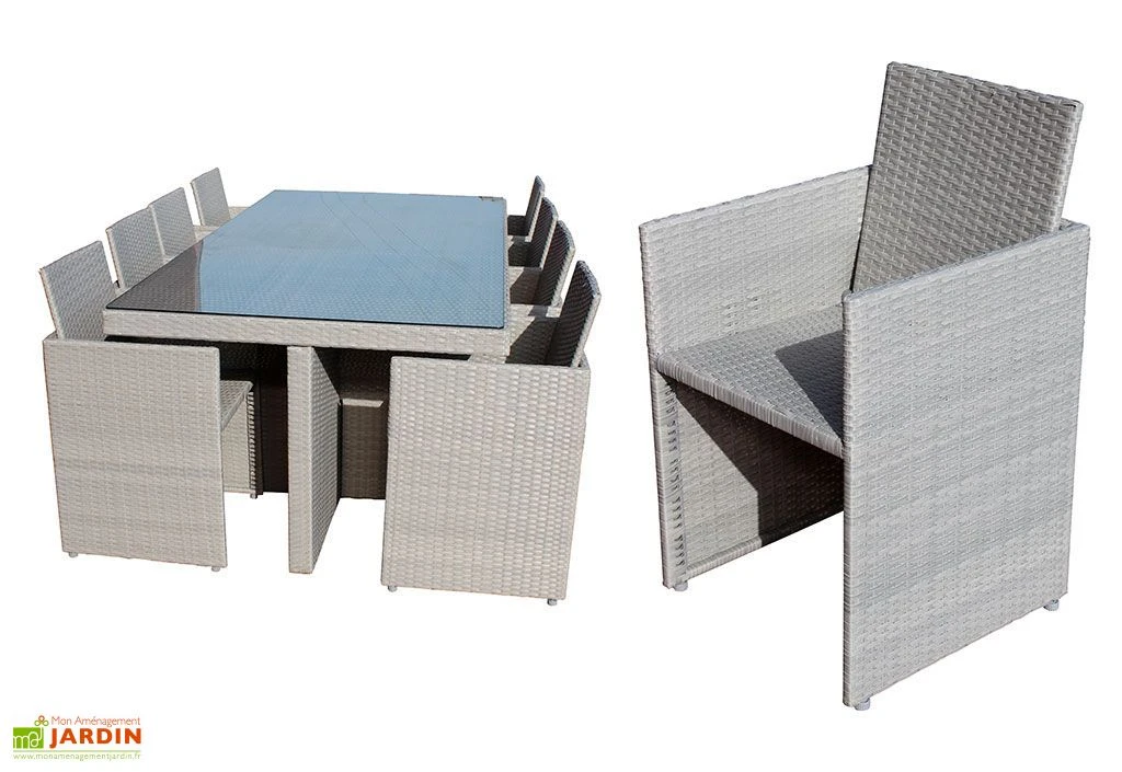 Salon De Jardin En Résine Tressée Encastrable Gris : 1 Table + 8 Fts 7 Salon De Jardin En Résine Tressée Encastrable Gris : 1 Table + 8 Fts – Image 5