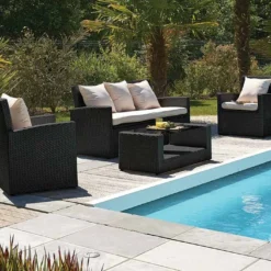 Salon De Jardin En Résine Tressée : 1 Canapé + 2 Fts + 1 Table Basse -Jardelix Soldes Magasin salon de jardin resine tressee 1