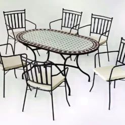 Hevea Salon De Jardin En Acier Avec Plateau En Mosaïque Sambala Shifa – 6 Places