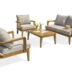 Salon De Jardin 4 Places Aluminium Effet Bois Portofino -Jardelix Soldes Magasin salon jardin 4 places aluminium effet bois portofino 3