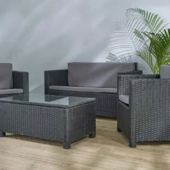 Salon De Jardin 4 Places En Aluminium Et Résine Tressée - Belem