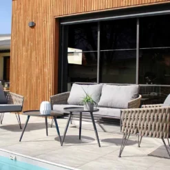 Salon De Jardin 4 Places En Acier Et Corde Tissée Capri