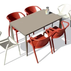 Salon De Jardin : 1 Table Aluminium 160 X 90 Cm + 6 Fauteuils – Fado -Jardelix Soldes Magasin salon jardin 6 personnes aluminium taupe