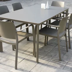 Salon De Jardin : 1 Table Aluminium 160 X 90 Cm + 6 Fauteuils – Dock -Jardelix Soldes Magasin salon jardin 6 places aluminium taupe