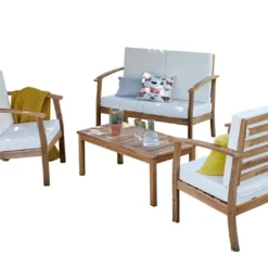 Salon De Jardin 6 Places Acacia – 1 Canapé, 1 Table Basse 2 Fauteuils