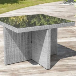 Salon De Jardin En Résine Tressée Encastrable Gris : 1 Table + 4 Fts -Jardelix Soldes Magasin salon jardin acier resine tressee grise 4places encastrable 3