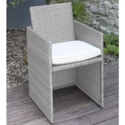 Salon De Jardin En Résine Tressée Encastrable Gris : 1 Table + 4 Fts -Jardelix Soldes Magasin salon jardin acier resine tressee grise 4places encastrable 4