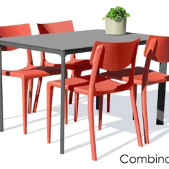 Salon De Jardin : 1 Table Aluminium 120 X 80 Cm + 4 Chaises – Town -Jardelix Soldes Magasin salon jardin alu 4 places anthracite rouge