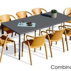 Salon De Jardin : 1 Table Aluminium 200 X 90 Cm Anthracite + 8 Fauteuils – Fado -Jardelix Soldes Magasin salon jardin alu 8 places anthracite jaune