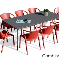 Salon De Jardin : 1 Table Aluminium 200 X 90 Cm Anthracite + 8 Fauteuils – Fado -Jardelix Soldes Magasin salon jardin alu 8 places anthracite rouge