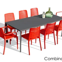 Salon De Jardin : 1 Table 200 X 90 Cm + 6 Chaises + 2 Fauteuils – Park -Jardelix Soldes Magasin salon jardin alu 8 places anthracite rouge 1